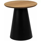 Actona Črna okrogla mizica z mizno ploščo v hrastovem dekorju ø 45 cm Soli –
