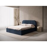 Micadoni temno modra oblazinjena zakonska postelja s prostorom za shranjevanje/brez vzglavja z letvenim dnom 180x200 cm susan – | Shoptok.si