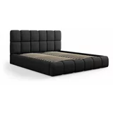 Micadoni Home Crni tapecirani bračni krevet s prostorom za odlaganje s podnicom 180x200 cm Bellis –