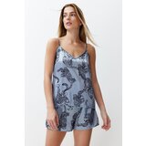 Trendyol Blue Animal Satin Woven Pajamas Set Cene