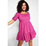 Trendyol Curve Plus Size Dress - Pink - Skater Cene