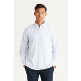 AC&Co / Altınyıldız Classics Men's White-Blue Comfort Fit Comfy Cut Buttoned Collar Cotton Check Shirt. Cene