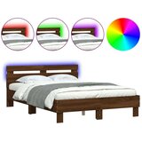vidaXL Posteljni okvir z vzglavjem in LED rjavi hrast 135x190 cm, (20978688) | Shoptok.si