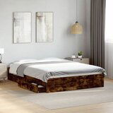 Maison Chic Posteljni okvir - Dvoposteljna postelja - Zakonska postelja s predali dimljen hrast 135x190 cm inž. les, (21695936) | Shoptok.si