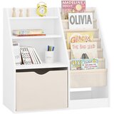 SoBuy otroška knjižna omara Montessori s tremi policami in košaro bela 80x40x80 cm, (5000009217) | Shoptok.si