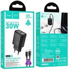 hoco. Type-C stenski polnilec + Type-C kabel na Lightning PD QC 30W N62 črn | Shoptok.si