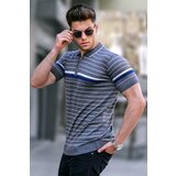 Madmext Ice Gray Striped Polo Neck T-Shirt 5734 Cene