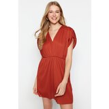 Trendyol Tile Front Back V-Neck Pleated A-Line Mini Knitted Dress | Shoptok.si