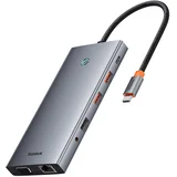 Baseus PortalJoy 13-v-1 USB-C Hub – 2x HDMI/DP/VGA/USB-A 3.1/USB-C 3.1/USB-A 2.0/PD/RJ45/SD/TF/AUX – siva, (21980885)