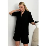 Trend Alaçatı Stili Women's Black Single Pocket Shorts Woven Pajamas Suit