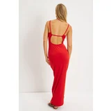 Cool & Sexy Women's Red Back Low-cut Midi Dress