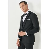 ALTINYILDIZ CLASSICS Men's Black Extra Slim Fit Slim Fit Dovetail Collar Patterned Vest Tuxedo Suit. Cene