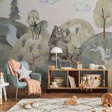  Foto tapeta - Green Hills - a Valley With Animals Painted in Watercolours 350x256 Vodootporna | shoptok.hr