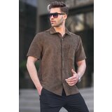 Madmext Khaki Ribbed Short Sleeve Men's Shirt 5594 Cene