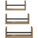  Set zidnih polica s policom 3 pcs Umjetnički hrast 40x16x14cm | shoptok.hr