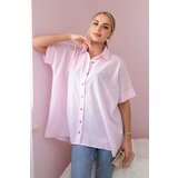 Kesi Cotton shirt with short sleeves in powder pink color cene