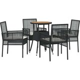 vidaXL Jedilni set pohištva Set 5 Črna Ratan, Poliester Vzdržljivo | Shoptok.si