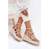 Boto Women's Wedge Sandals With Decoration On Straps Beige Lunara | Shoptok.si