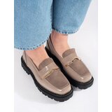 GOODIN Beige patent leather loafers for women on a platform | shoptok.hr