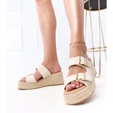  Beige platform espadrille slides Arhana Cene