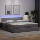 vidaXL Otomanski posteljni okvir z vzmetnico siv 160x200 cm um. usnje | Shoptok.si