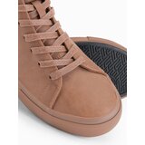 Ombre Men's high-top sneakers with matte texture and embossed logo - light brown | Shoptok.si
