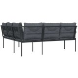 vidaXL Vrtna sofa s jastucima L-oblika crna od čelika i tekstilena | shoptok.hr
