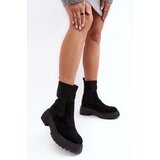 Boto Women's Suede Boots with Sock on Platform and Flat Heel Black Rewam | ePonuda.com