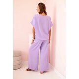 Kesi Włoski Women's viscose set with decorative flower and wide trousers - fuchsia light purple | Shoptok.si