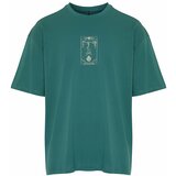 Trendyol Emerald Green Men's Oversize/Wide Cut 100% Cotton Tarot Printed T-Shirt Cene