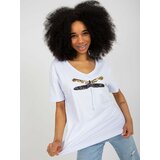 Fashion Hunters White women's T-shirt with sequined application Cene