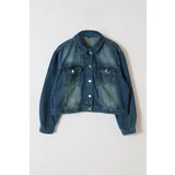Trendyol Curve Blue Large Size Crop Denim Jacket