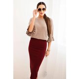 Kesi Włoski Women's viscose pencil skirt with an elastic waistband burgundy | shoptok.hr