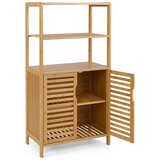 Costway Bambusova knjižna omara z vrati 4-stopenjska komoda 60 x 33 x 116 cm, (5000219565) Slike