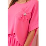 Kesi Włoski Women's viscose set with decorative flower and wide trousers - pink | Shoptok.si