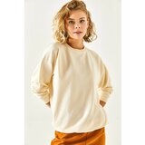 Olalook Women's Plain Beige Basic Soft Textured Loose Sweatshirt Cene