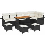 vidaXL 10 Dijelni Vrtni Sofa Set s Jastučićima Crni Poli Ratan Akacija, 2-Sjedalna Vrtna Sofa s Prostorom za Odlaganje i Jastučićima Crni Poli Ratan, 4 Dijelni Vrtni Set za Obrok s Jastučićima Crni Poli Ratan Akacija | shoptok.hr