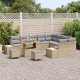 vidaXL 12-delni vrtni kavč set z blazinami bež poli ratan akacija | Shoptok.si