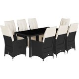  9-dijelni vrtni blagovaonski set s jastucima crni od poliratana Crna 190 x 90 x 75 cm | shoptok.hr