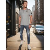 DStreet Koszulka męska polo z naszywkami szara | Shoptok.si