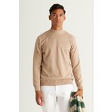 ALTINYILDIZ CLASSICS Men's Beige Melange Standard Fit Normal Cut Half Turtleneck Cotton Knitwear Sweater. Cene