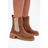 Boto Women's insulated ankle boots on block heels dark beige Zoralia | Shoptok.si