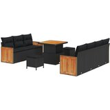 vidaXL set vrtnih sofa od 10 komada s jastučićima Crni poli ratan akacija, set vrtne trpeze od 3 komada s jastučićima Crni poli ratan akacija Cijene