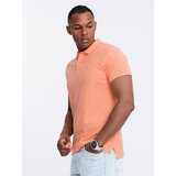 Ombre Men&#039;s BASIC single color pique knit polo shirt - peach cene