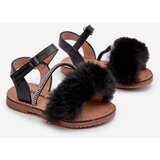 Boto Children's Sandals with Velcro and Fur Black Rosavere | Shoptok.si