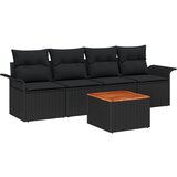 vidaXL Set od 5 Vrtne Sofe s Jastučićima Crna Poli Ratan Akacija | shoptok.hr
