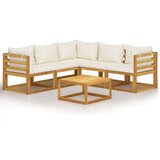  3057643 6 Piece Garden Lounge Set with Cushion Cream Solid Acacia Wood (311853+311857+311859) | shoptok.hr