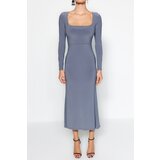 Trendyol Dark Gray Ruffles Square Neckline Fitted/Slipped Maxi Stretch Knit Dress Cijene