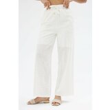Laluvia White Elastic Waist Linen Trousers Cene