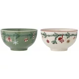 Bloomingville Bijelo-zelene keramičke zdjelice s božićnim motivom u setu od 2 kom ø 14 cm Yule -